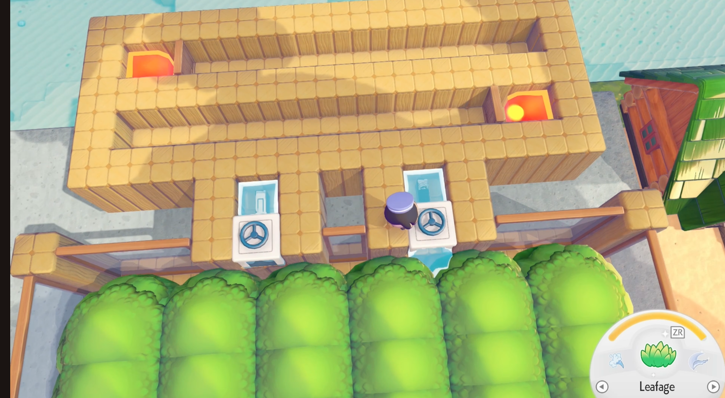 Mini floodgates sit directly behind the trees. Each one releases fresh water into the lanes when triggered.